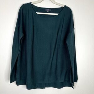 NYDJ Long Sleeve Split Back Slight Boatneck Soft Comfy Sweater Ribbed Detail Lg